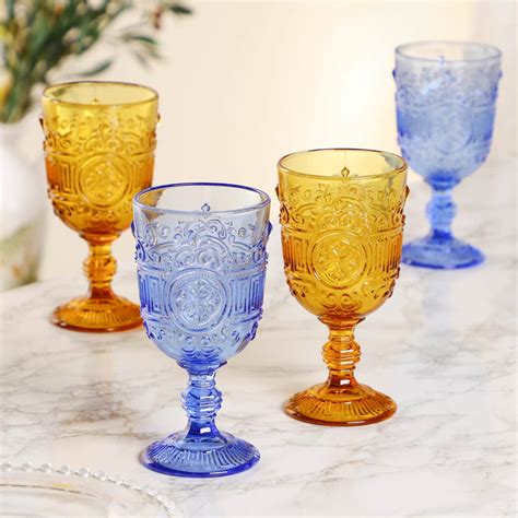 Set Of Four Embossed Coloured Wine Glasses By Dibor