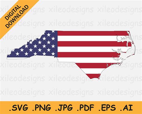 North Carolina Map Us Flag Svg Nc Usa On American Flag Etsy