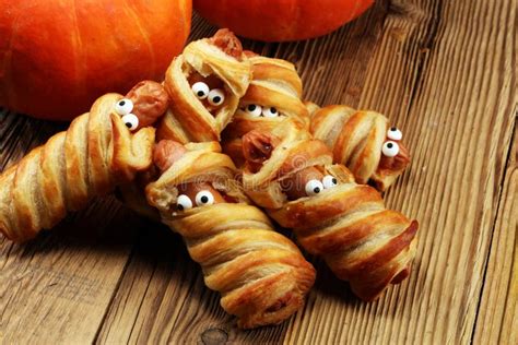 Mummy Sausages Scary Halloween Party Food Decoration Wrapped In Stock