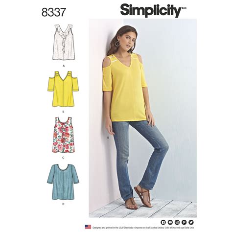 Simplicity 8337 Misses Knit Tops With Bodice And Sleeve Variations