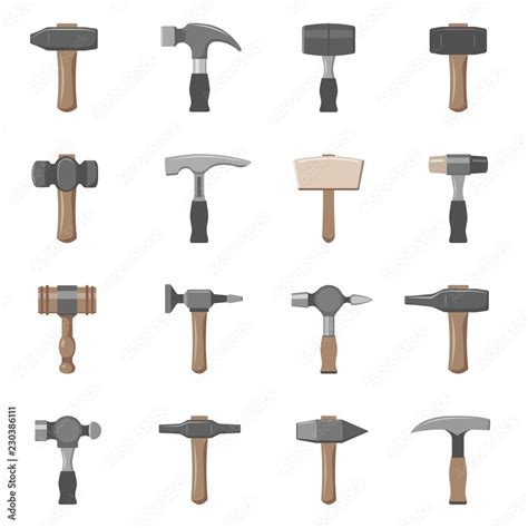 Sixteen Different Types Of Hammers Stock Vector Adobe Stock