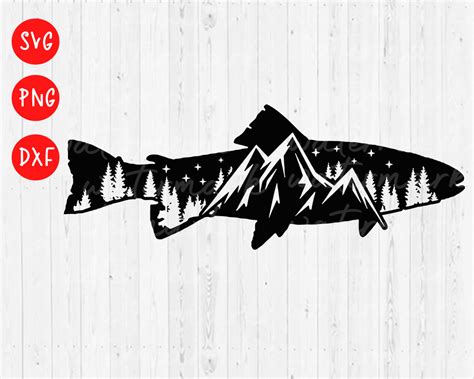 Fish And Mountains Svg Fish And Trees SVG Trout SVG Fishing Etsy