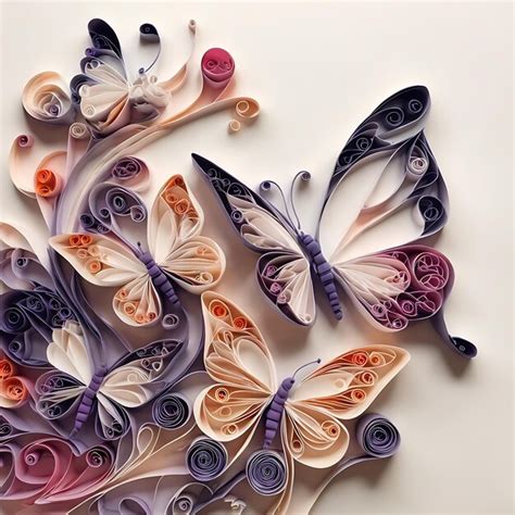 Premium Ai Image Intricate Quilled Paper Art Butterflies In Dreamy Colors