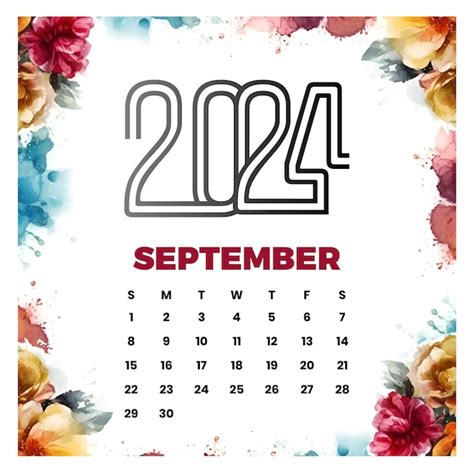 Premium Vector Vector September Floral Calendar 2024