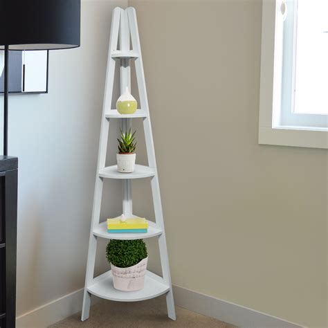 Use it to stash your favorite titles beside the sofa or put a printer in a home office nook. 5-Shelf Corner Ladder Bookcase - White - Casual Home