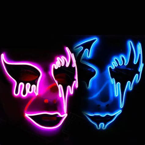 Halloween Glowing Mask El Wire Scary Cosplay Decor Mask Funny Glow In