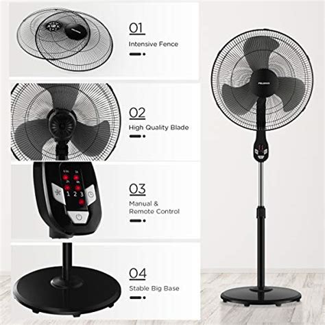 Pelonis 18 Quiet Oscillating Pedestal Fan With Led Display Remote