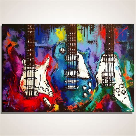 Guitar Painting On Canvas Les Paul Flying V Strat Original Music