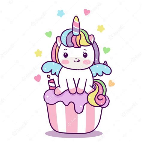 Premium Vector Cute Unicorn Vector On Cupcake Cartoon