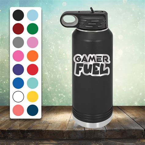 Gamer Fuel Funny 32 Oz Engraved Water Bottle With Straw Etsy