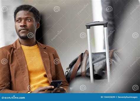 Black Man Waiting For His Airplane Stock Image Image Of Technology Lobby 154423699
