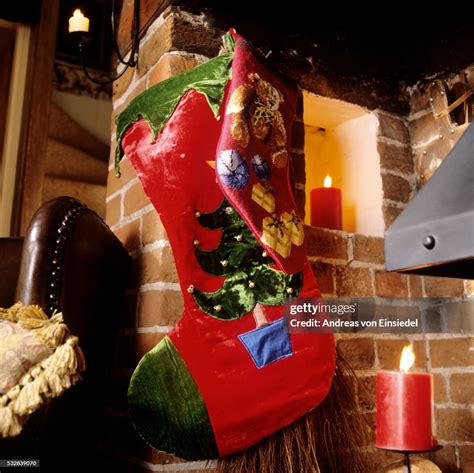 Traditional English Christmas Interior Decoration High Res Stock Photo