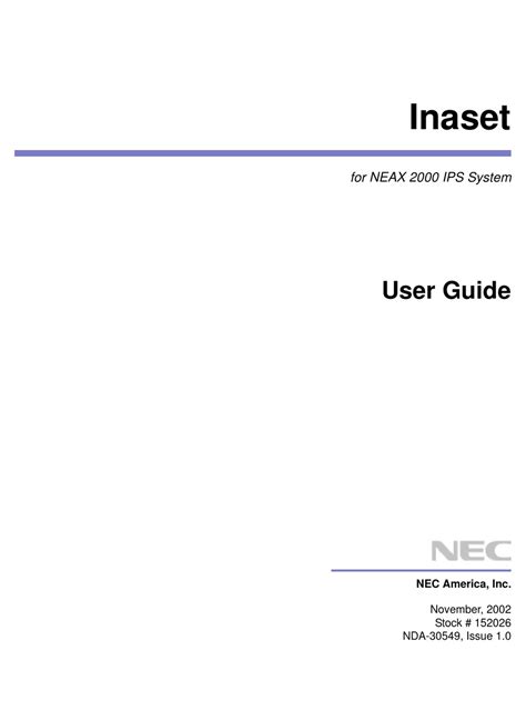 Nec Inaset Neax 2000 Ips User Manual Pdf Download Manualslib