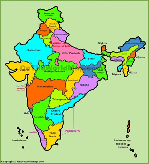 Administrative Map Of India States And Union Territories Of India