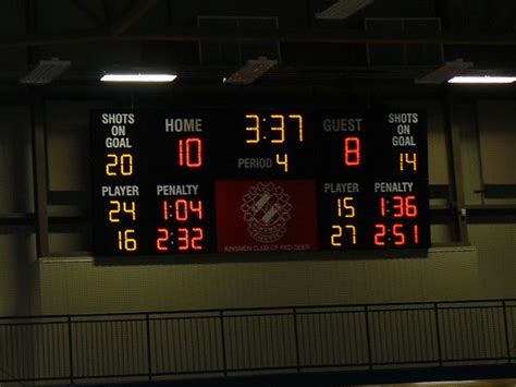 Live men's ice hockey di scores and schedules, searchable by date and conference. Penhold Multiplex Arena Hockey Scoreboard, 4th Period, 3 m ...