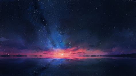 Anime Night Sky Stars Horizon Scenery 4k 92 Wallpaper