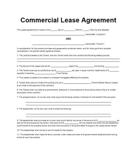 commercial lease agreement templates templatelab