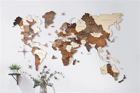 Amazon Cartina Mondo In Legno Wooden Maps Planisfero Mappa Legno