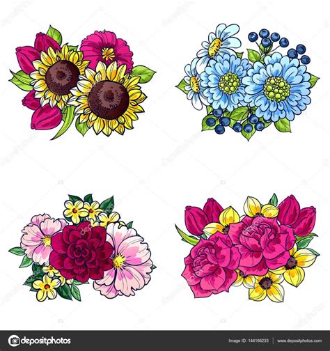 Flower Bouquets Set Stock Vector Image By ©all About Flowers 144166233