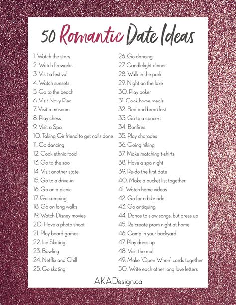 50 Romantic Date Ideas For You And Your Spouse With A Free Printable List That Way