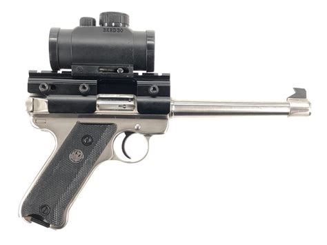 Lot Ruger Mark Ii Target 22lr Stainless Pistol W Tasco Red Dot Scope