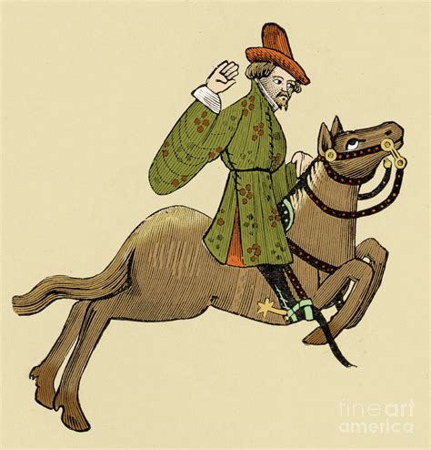 The Merchant On Horseback From The Canterbury Tales Drawing By English