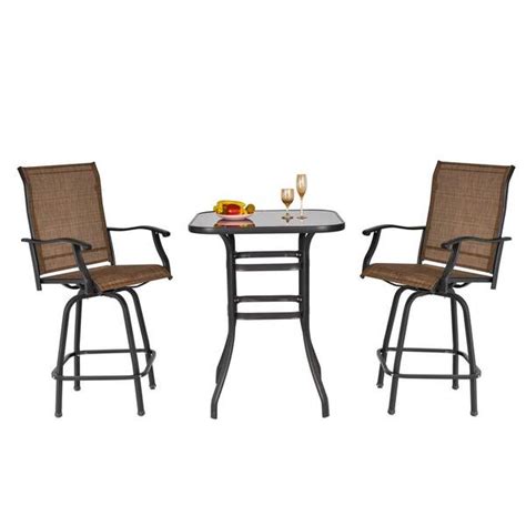 Outsunny Brown 3 Piece Metal Bar Height Outdoor Dining Set With 2