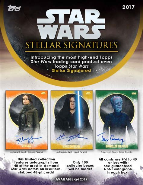 Explore what's new in the galaxy. 2017 Topps Star Wars Stellar Signatures Trading Cards - Go GTS