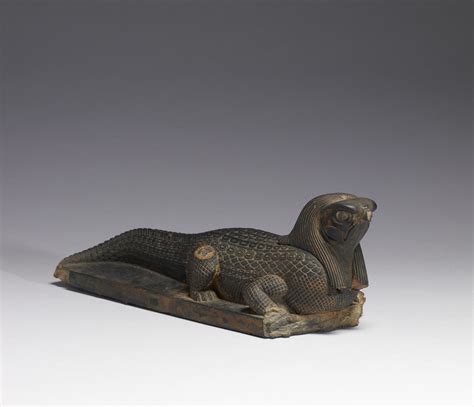 Soapstone Sculpture Of A Crocodile With The Head Of A Falcon Believed To Be Depicting Either