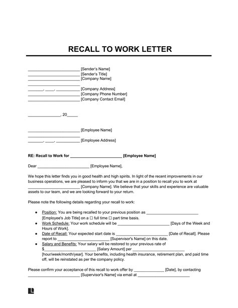 Free Return To Work Letter Template Pdf Word Legal Templates