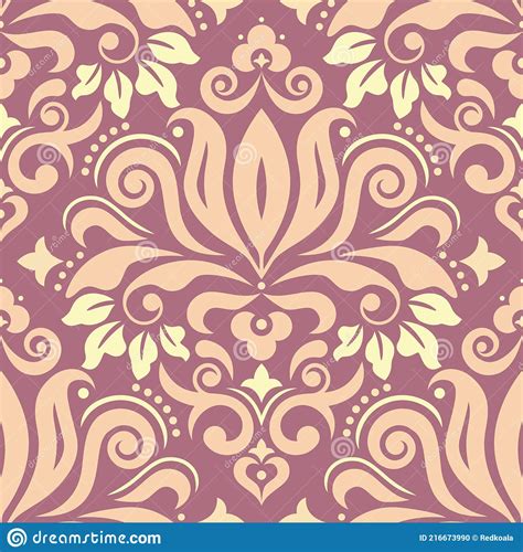 Royal Damask Wallpaper Of Fabric Print Pattern Retro Textile Vector Design With Flowers Leaves