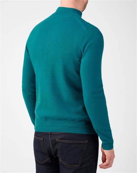 Forest Green Mens Cashmere Zip Neck Sweater Pure Collection