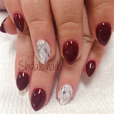 Acrylic Almonds Maroon And Marble Nails Sweet Simple Shorties Fall