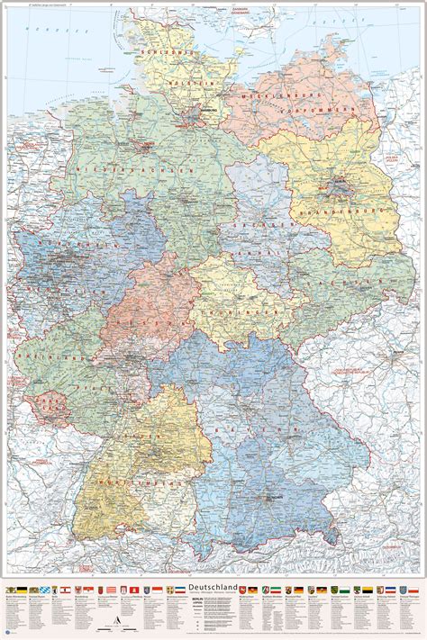 Poster Deutschland-Karte politisch Bundesländer, 80 x 120 cm, mit ...