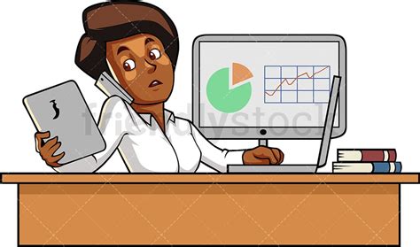 Black Woman Juggling Multiple Responsibilities Cartoon Clipart