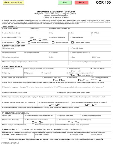 Form Wc 100 Download Fillable Pdf Or Fill Online Employers Basic