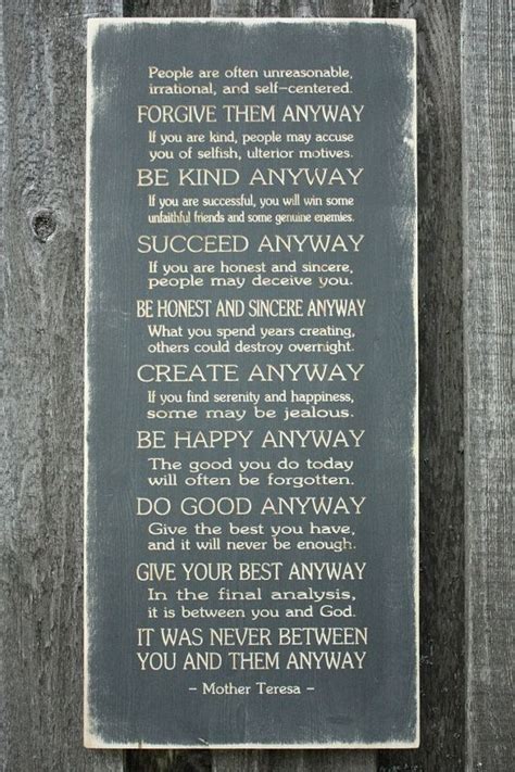Mother theresa do it anyway. Mother Teresa Do It Anyway - 15x33 Carved Engraved Shabby ...