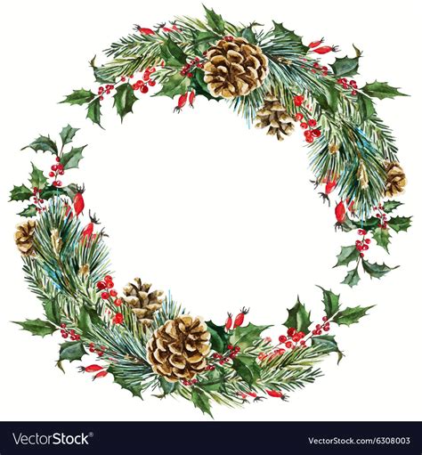 Watercolor Christmas Wreath Royalty Free Vector Image