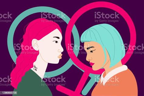 Illustration Banner With Two Girls In Love Stock Illustration Download Image Now Face To