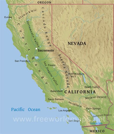 California Mountain Ranges Map Map Of The World