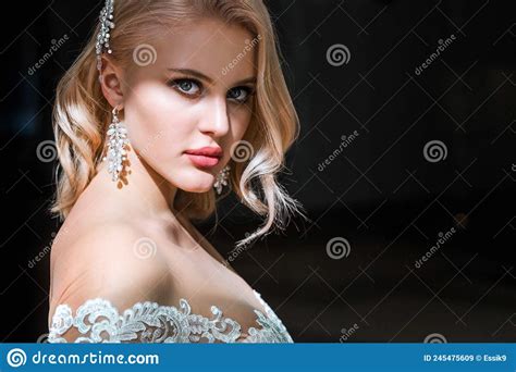 Portrait Of Gorgeous Caucasian Woman With Wedding Makeup And Hairstyle Stock Image Image Of