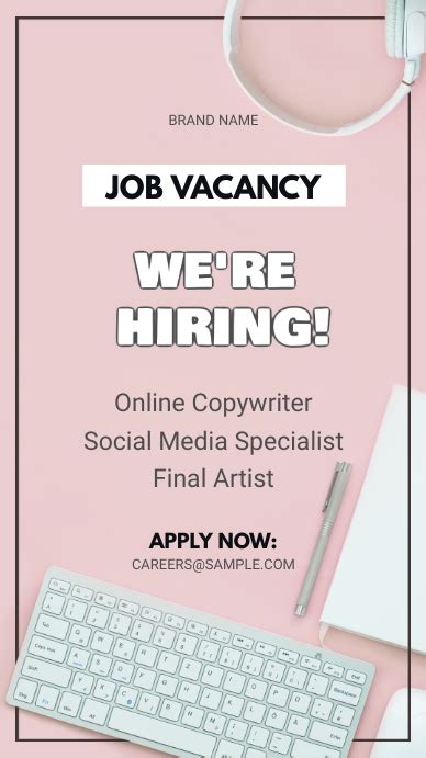 Copy Of Pink Job Vacancy Instagram Story Ad Postermywall