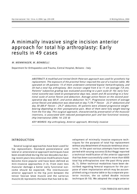 Pdf A Minimally Invasive Single Incision Anterior Approach For Total