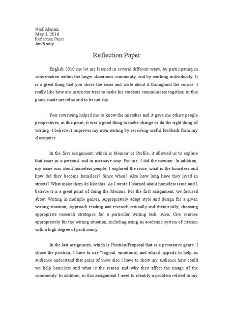Example Of Reflection Paper Stirring Personal Reflection Essay Free