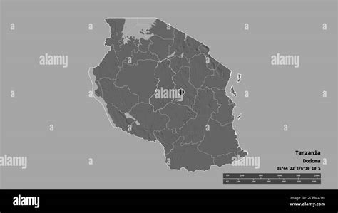 Desaturated Shape Of Tanzania With Its Capital Main Regional Division
