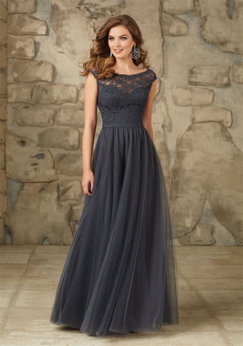 We adore the way this color maintains its. Long and Elegant Lace and Tulle Bridesmaid Dress | Style ...