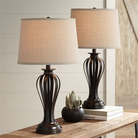 Regency Hill Rustic Farmhouse Table Lamps Set Of 2 26 12 High Bronze