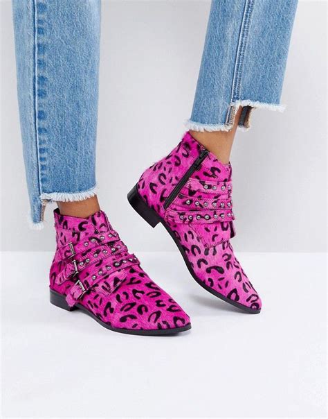 Hot Pink Leather Studded Ankle Boots Studded Ankle Boots Womens