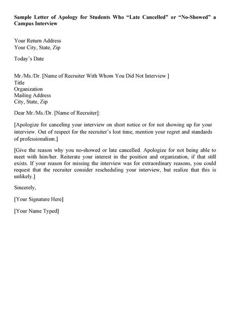 Sample Of Excuse Letter For Being Late The Document Template