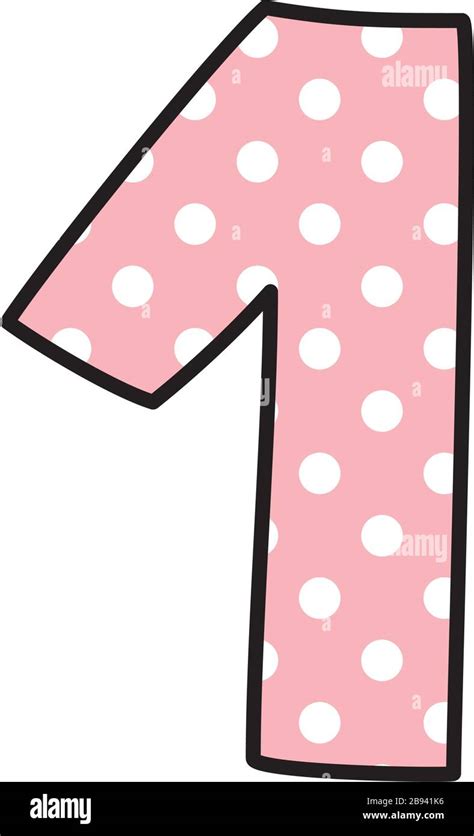 Number 1 With White Polka Dots On Pink Vector Illustration Isolated On White Background Stock